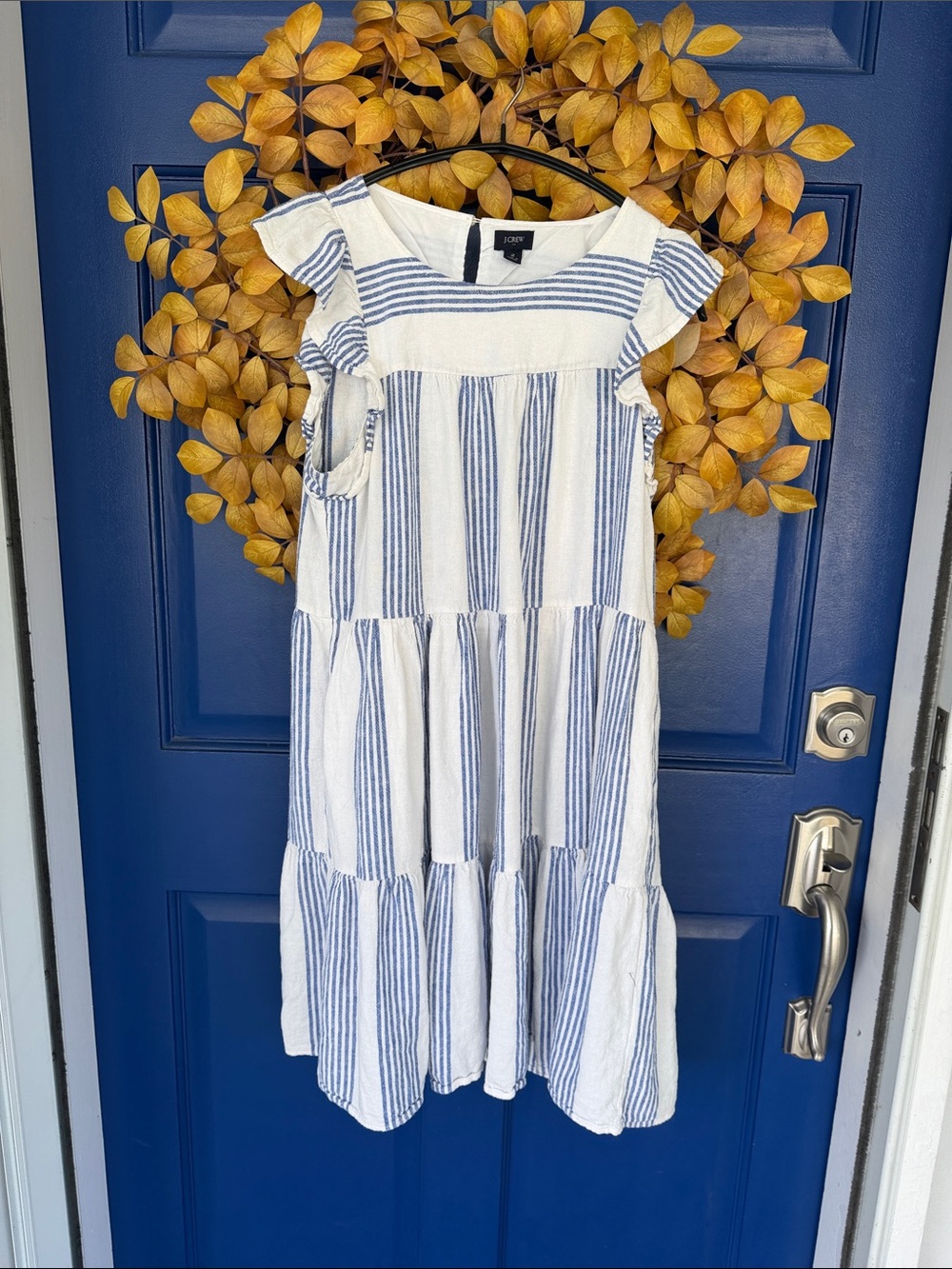 J. Crew Blue and White Striped Tiered Sundress
